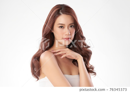 Beautiful young asian woman with clean fresh skin on white background, Face care, Facial treatment, Beautiful young asian woman with clean fresh skin on white background, Face care, Facial treatment, 76345373