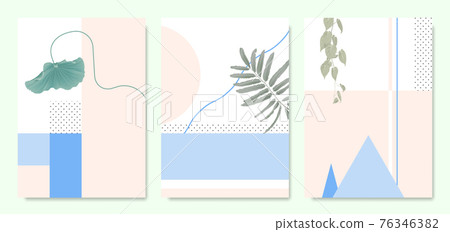 Minimalist botanical invitation card template design, plants and pastel symmetry shapes Minimalist botanical invitation card template design, plants and pastel symmetry shapes 76346382
