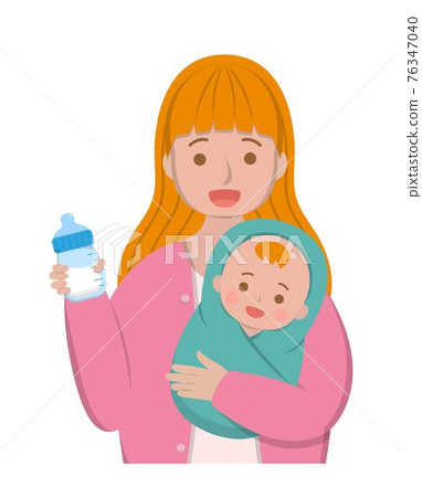 母親與嬰兒的卡通漫畫人物向量 76347040