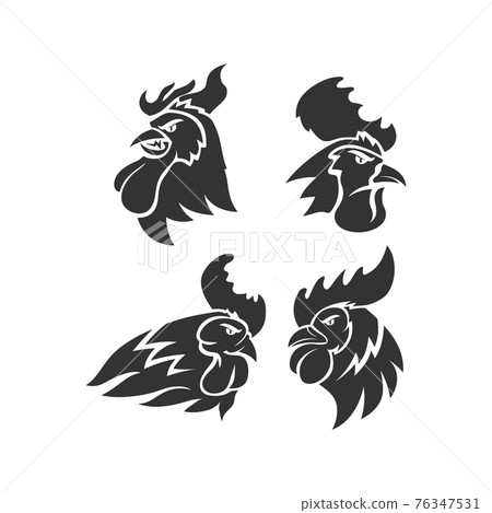 Chicken Rooster Head Mascot Animal Template Silhouette Set 76347531