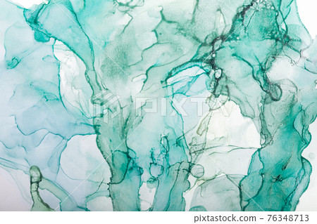 Watercolor alcohol ink swirls. Transparent waves in turquoise green colors. Delicate pastel spots. Digital decor 76348713