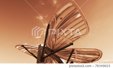 Sepia-toned world (landscape with butterfly objects in the park) 76349025