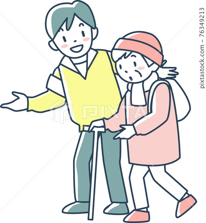 A man who supports the elderly who need attention in the event of a disaster 76349213