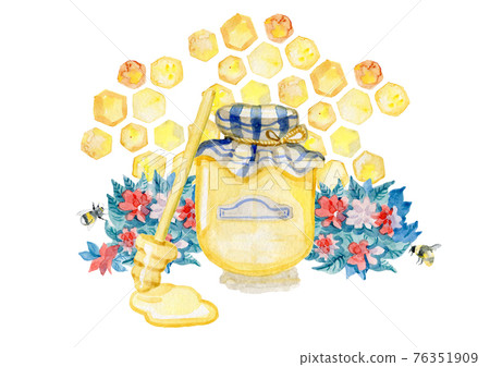 Watercolor hand drawn fresh honey. Isolated organic natural eco illustration on white background Watercolor hand drawn fresh honey. Isolated organic natural eco illustration on white background 76351909