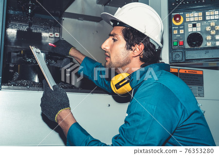 Smart factory worker or engineer do machine job in manufacturing workshop Smart factory worker or engineer do machine job in manufacturing workshop 76353280