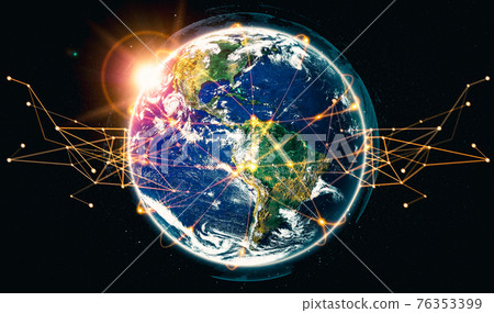 Global network connection covering the earth with lines of innovative perception 76353399