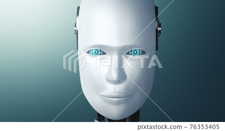 Robot humanoid face and eyes close up view 3D rendering Robot humanoid face and eyes close up view 3D rendering 76353405