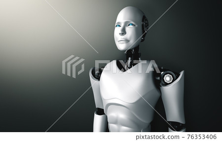 Standing humanoid robot looking forward on clean background Standing humanoid robot looking forward on clean background 76353406