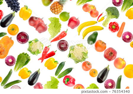 Large background of vegetables and fruits isolated on white 76354340