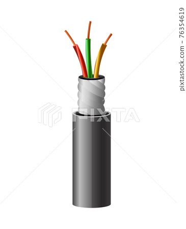 Electrical copper cable. Electric wire. Connection power cable power in realistic colored for network. Head element of electrical installation works 76354619