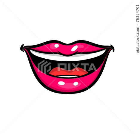 Pink red woman lips in pop art style. 76354701