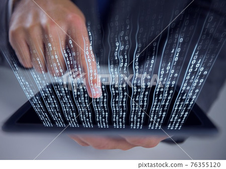 Composition of binary coding over man using tablet 76355120
