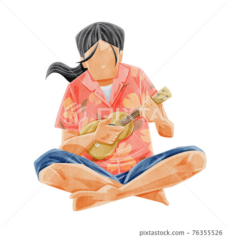 演奏尤克里裡的男性手繪水彩風格插畫 76355526