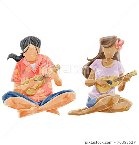 Couple hand drawn watercolor style illustration playing ukulele Couple hand drawn watercolor style illustration playing ukulele 76355527