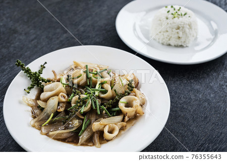 fresh squid and kampot green pepper stir fry meal fresh squid and kampot green pepper stir fry meal 76355643