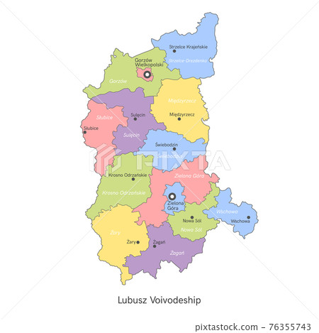 vector illustration administrative map of Poland. Lubusz Voivodeship map with gminas vector illustration administrative map of Poland. Lubusz Voivodeship map with gminas 76355743