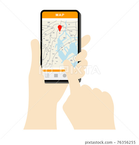 Illustration image using a map application on a smartphone 76356255