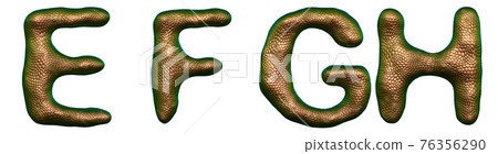 Set of letters E, F, G, H made of realistic 3d render natural gold snake skin texture. Set of letters E, F, G, H made of realistic 3d render natural gold snake skin texture. 76356290