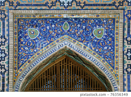 Ornate window niche in the wall, Uzbekistan 76356349