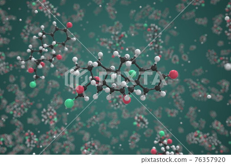 Clobetasone molecule made with balls, conceptual molecular model. Chemical 3d rendering Clobetasone molecule made with balls, conceptual molecular model. Chemical 3d rendering 76357920