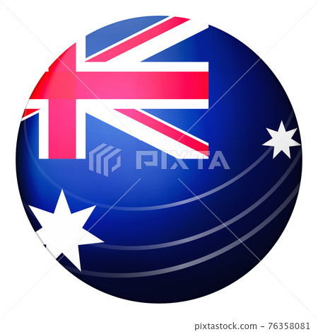 Glass light ball with flag of Australia. Round sphere, template icon. Australian national symbol. Glossy realistic ball, 3D abstract vector illustration highlighted on a white background. Big bubble. 76358081