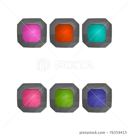 Gaming elements isolated on white background. Design for computer game. Symbols and icons. Collection squared buttons play for games and app. Different colors start button. Cartoon interface. Gaming elements isolated on white background. Design for computer game. Symbols and icons. Collection squared buttons play for games and app. Different colors start button. Cartoon interface. 76359415