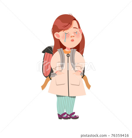 Bullied Girl with Backpack Standing Suffering from Mockery and Sneer at School Vector Illustration 76359416