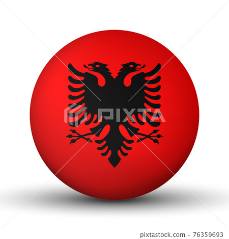 Glass light ball with flag of Albania. Round sphere, template icon. Albanian national symbol. Glossy realistic ball, 3D abstract vector illustration highlighted on a white background. Big bubble 76359693