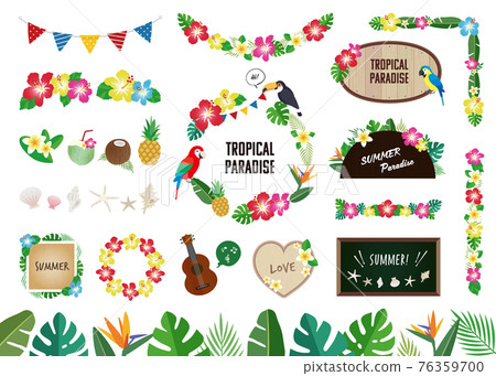 Tropical, summer material illustration set (white background, with letters) 76359700