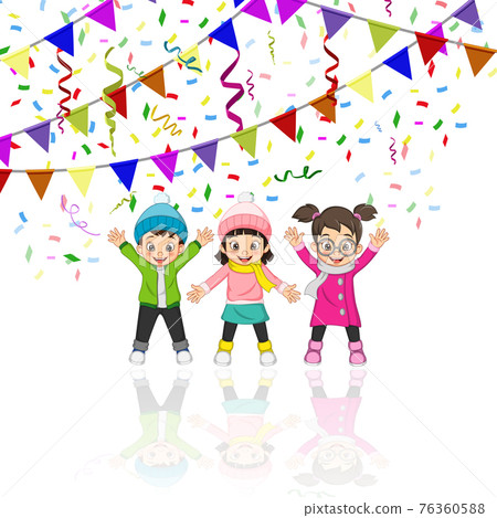 Happy group of children celebrating new year party Happy group of children celebrating new year party 76360588