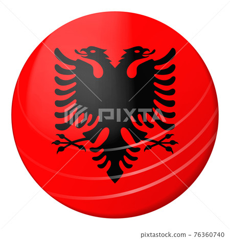 Glass light ball with flag of Albania. Round sphere, template icon. Albanian national symbol. Glossy realistic ball, 3D abstract vector illustration highlighted on a white background. Big bubble. Glass light ball with flag of Albania. Round sphere, template icon. Albanian national symbol. Glossy realistic ball, 3D abstract vector illustration highlighted on a white background. Big bubble. 76360740