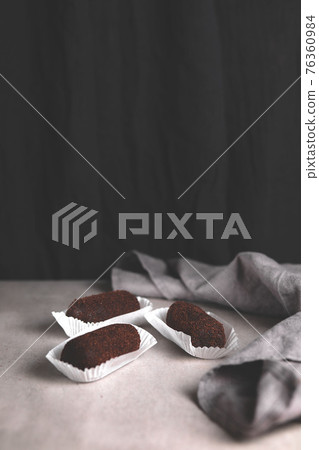 Chocolate brownie cake, dessert on dark background 76360984