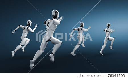 Running robot humanoid showing fast movement and vital energy 76361503