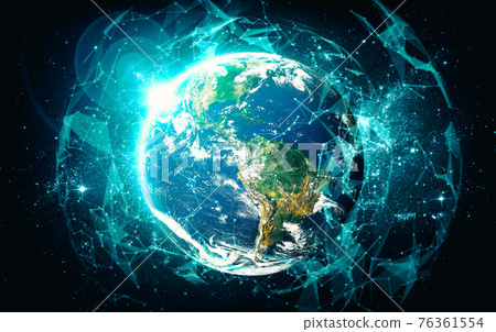 Global network connection covering the earth with lines of innovative perception 76361554