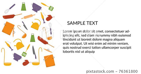 Banner with kitchen tools, kitchenware set. Vector stock illustration isolated on white background for web site online cooking course, class certificate, diploma. 76361800