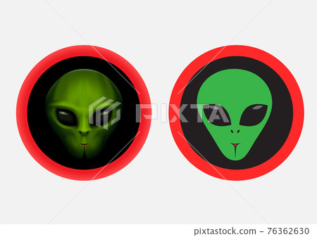 aliens red round sign symbol stickers set 76362630