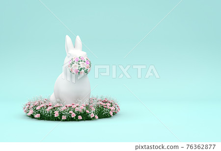 Happy easter eggs background with rabbit wearing face mask for prevent coronavirus. 76362877