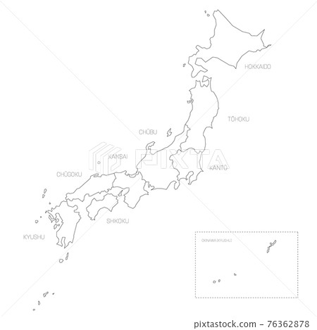 Japan - political map of regions Japan - political map of regions 76362878