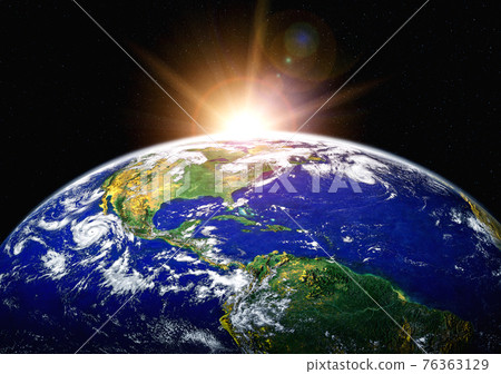 Planet earth globe view from space showing realistic earth surface and world map 76363129