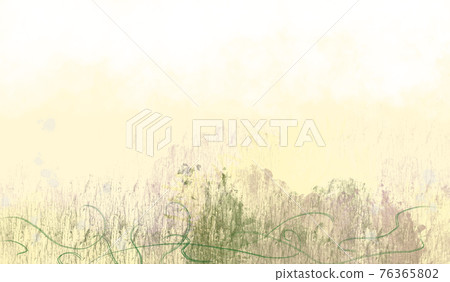 一幅想像中的世界盡頭風景，看起來像一幅水墨畫——迷霧山脈和植物的抽象背景插圖 76365802