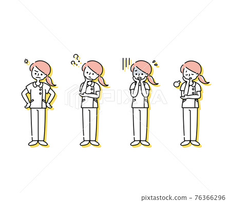 Emotional expression illustration of a female nurse in a white coat (whole body) Emotional expression illustration of a female nurse in a white coat (whole body) 76366296