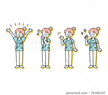 Emotional expression illustration of a female nurse wearing a scrub (whole body) 76366297