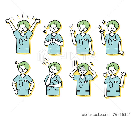 Emotional expression illustration of a male nurse wearing a scrub (upper body) Emotional expression illustration of a male nurse wearing a scrub (upper body) 76366305
