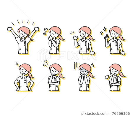 Emotional expression illustration of a female nurse in a white coat (upper body) 76366306