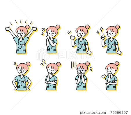 Emotional expression illustration of a female nurse wearing a scrub (upper body) Emotional expression illustration of a female nurse wearing a scrub (upper body) 76366307
