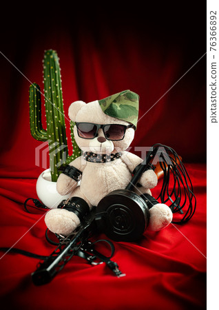 creative teddy bear in a military cap with a PPSH-41 machine gun symbol of the victory of the Red Army in World War II in bdsm belts creative teddy bear in a military cap with a PPSH-41 machine gun symbol of the victory of the Red Army in World War II in bdsm belts 76366892