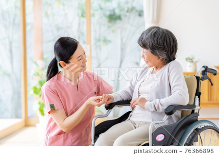 Elderly wheelchairs and middle-aged certified workers 76366898