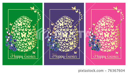 Happy Easter. Greeting cards set with easter egg Happy Easter. Greeting cards set with easter egg 76367604