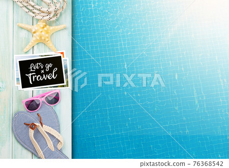 Pool and beach items and water surface of swimming pool Pool and beach items and water surface of swimming pool 76368542