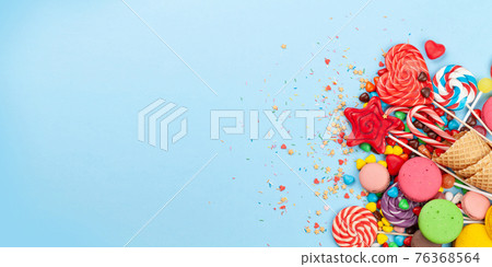 Various sweets assortment. Candy, bonbon, macaroons Various sweets assortment. Candy, bonbon, macaroons 76368564